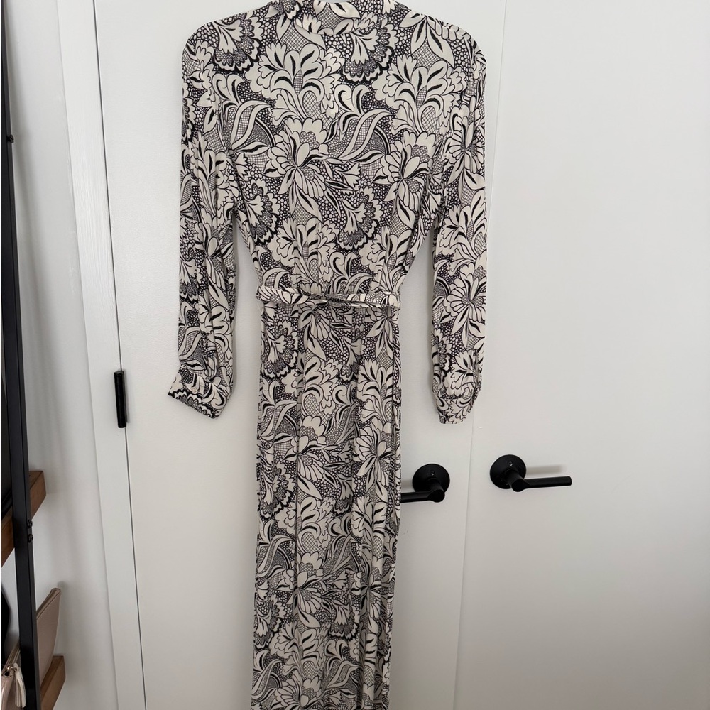 MaxMara Monochrome Floral Long Sleeve Dress